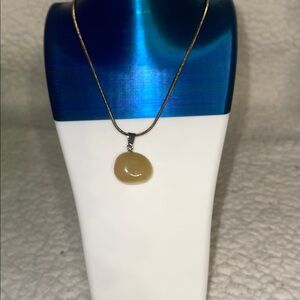 Gold snake chain Necklace with cream color Agate Pendant